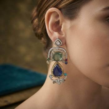 Blue color american diamond & turkish stone earrings party wear 2