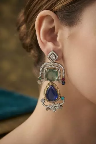 Blue color american diamond & turkish stone earrings party wear
