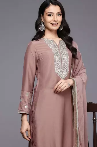 Ethnic Motifs Embroidered Zari Kurta With Trousers & Dupatta