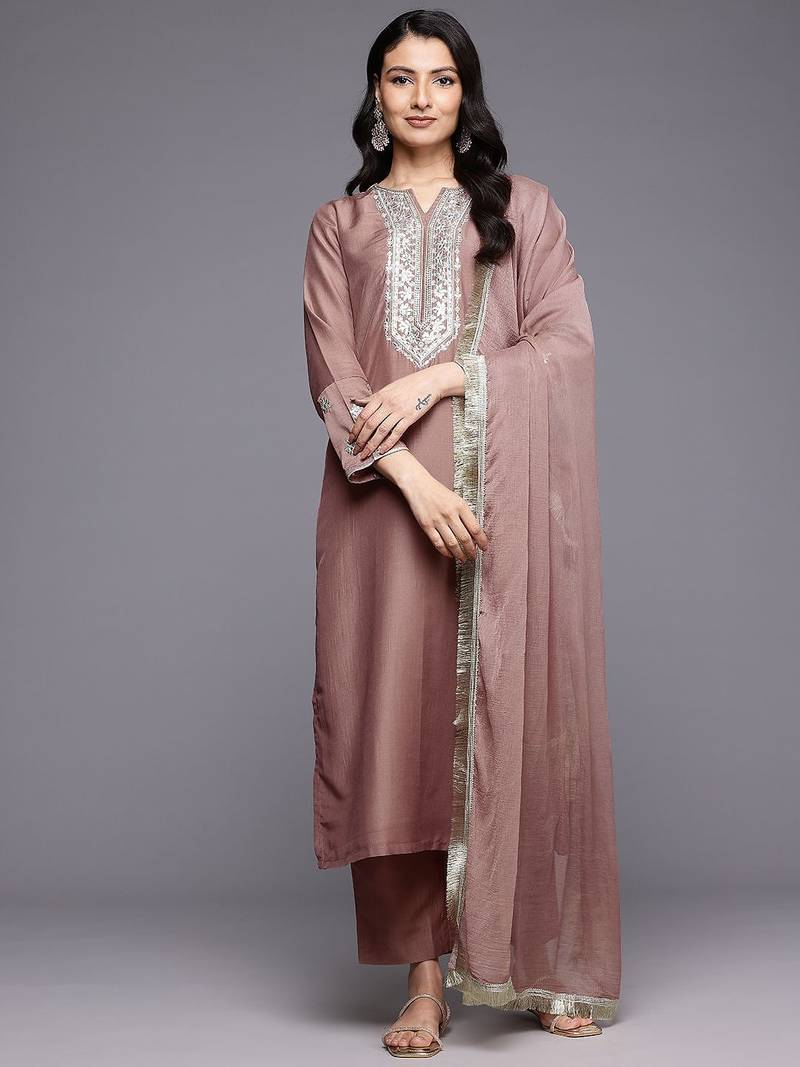Ethnic Motifs Embroidered Zari Kurta With Trousers & Dupatta