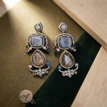 Sand brown color american diamond & turkish stone earrings ethnic appeal 1