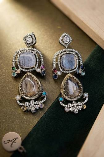 Sand brown color american diamond & turkish stone earrings ethnic appeal