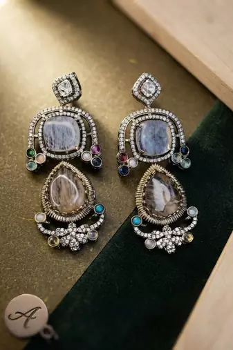 Sand brown color american diamond & turkish stone earrings ethnic appeal