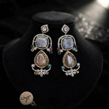Sand brown color american diamond & turkish stone earrings ethnic appeal 2