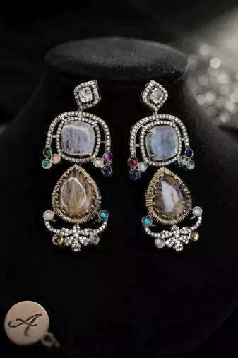 Sand brown color american diamond & turkish stone earrings ethnic appeal