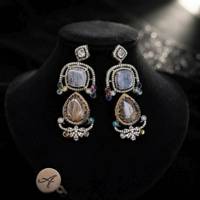 Sand brown color american diamond & turkish stone earrings ethnic appeal