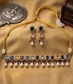 Multi color american diamond & turkish stone necklace set party wear