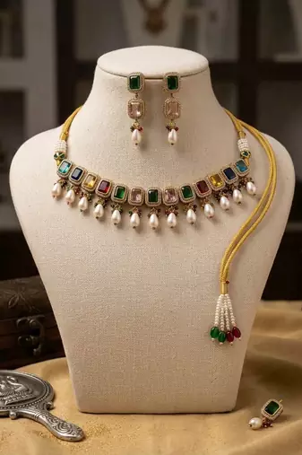 Multi color american diamond & turkish stone necklace set party wear
