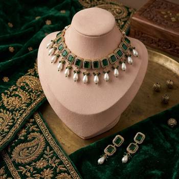 Green color american diamond & turkish stone necklace set party wear 1