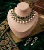 Green color american diamond & turkish stone necklace set party wear
