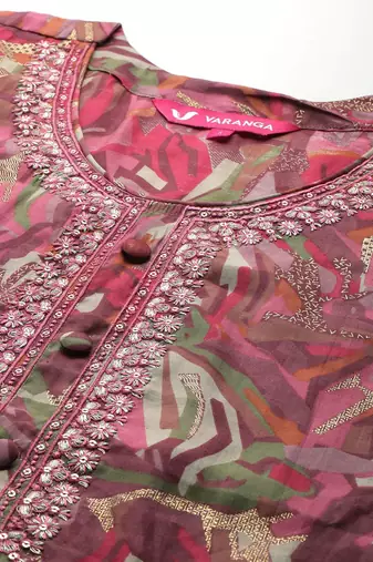 Printed Sequinned Kurta With Trousers & Dupatta