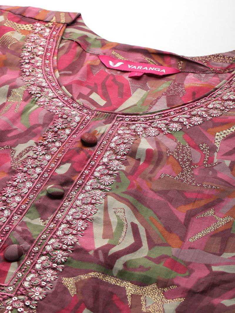 Printed Sequinned Kurta With Trousers & Dupatta