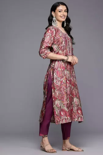 Printed Sequinned Kurta With Trousers & Dupatta