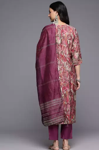 Printed Sequinned Kurta With Trousers & Dupatta
