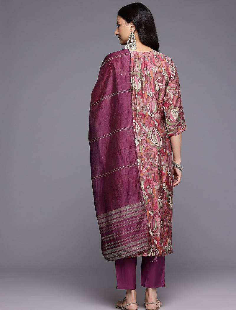 Printed Sequinned Kurta With Trousers & Dupatta