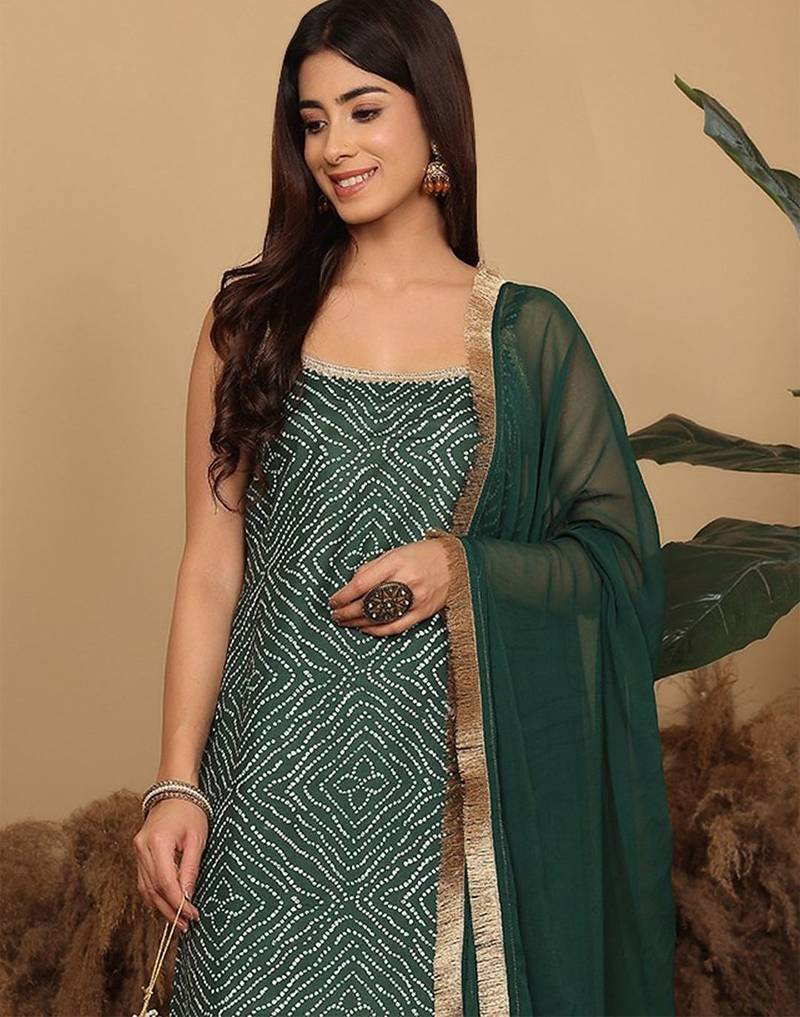 Bandhani Gotta Patti Kurta with Sharara & Fringed Dupatta.