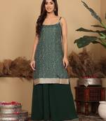 Bandhani Gotta Patti Kurta with Sharara & Fringed Dupatta.