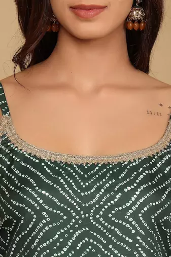 Bandhani Gotta Patti Kurta with Sharara & Fringed Dupatta.