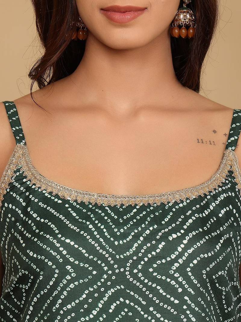 Bandhani Gotta Patti Kurta with Sharara & Fringed Dupatta.