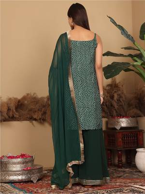 Bandhani Gotta Patti Kurta with Sharara & Fringed Dupatta. 7