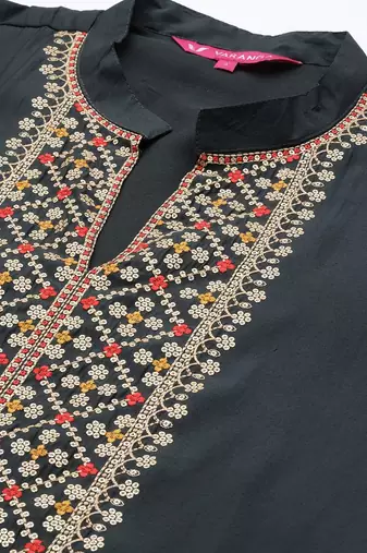 Women Floral Yoke Design Sequinned Kurta with Trousers & Dupatta