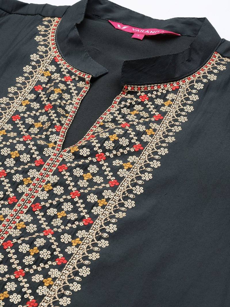 Women Floral Yoke Design Sequinned Kurta with Trousers & Dupatta