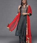 Women Floral Yoke Design Sequinned Kurta with Trousers & Dupatta