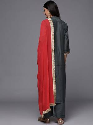 Women Floral Yoke Design Sequinned Kurta with Trousers & Dupatta 6