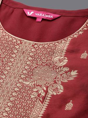 Floral Zari Woven Design Round Neck Kurta with Trousers & with Dupatta 2