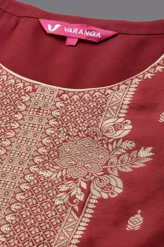 Floral Zari Woven Design Round Neck Kurta with Trousers & with Dupatta