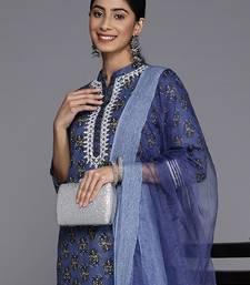 Women Floral Printed Mirror Work Pure Cotton Kurta With Trousers & With Dupatta