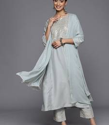 Embroidered Mirror Work Notch Neck Panelled Kurta & Trousers With Dupatta