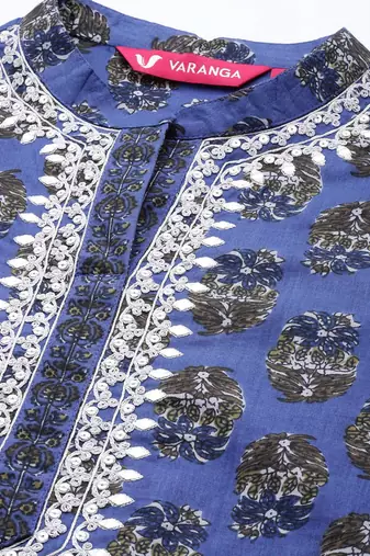 Women Floral Printed Mirror Work Pure Cotton Kurta With Trousers & With Dupatta