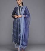 Women Floral Printed Mirror Work Pure Cotton Kurta With Trousers & With Dupatta