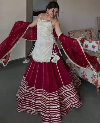 Women’s Maroon Flared Lehenga Set with Embroidered Top & Dupatta 1