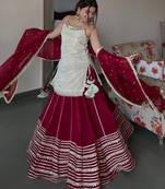 Women’s Maroon Flared Lehenga Set with Embroidered Top & Dupatta
