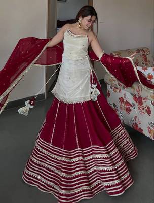 Women’s Maroon Flared Lehenga Set with Embroidered Top & Dupatta 2