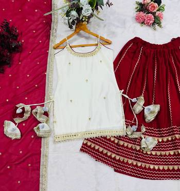 Women’s Maroon Flared Lehenga Set with Embroidered Top & Dupatta 5