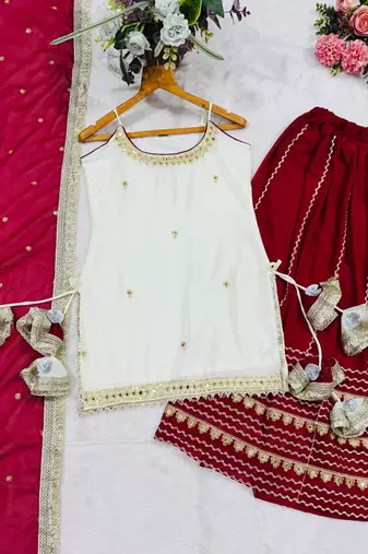 Women’s Maroon Flared Lehenga Set with Embroidered Top & Dupatta