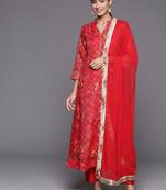 Bandhani Printed Mandarin Collar A-Line Kurta With Trousers & Dupatta