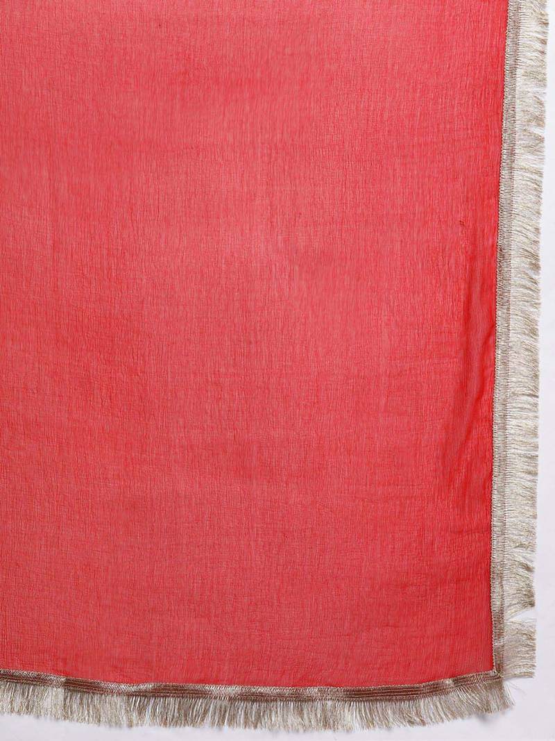 Bandhani Printed Mandarin Collar A-Line Kurta With Trousers & Dupatta