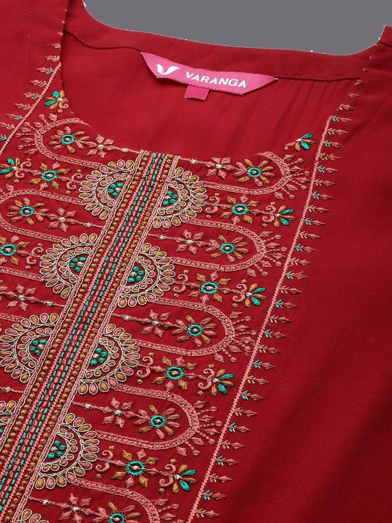 Ethnic Motifs Yoke Design Thread Work Straight Kurta with Palazzo & Dupatta