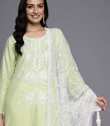 Floral Embroidered Chikankari Kurta With Trousers & Dupatta
