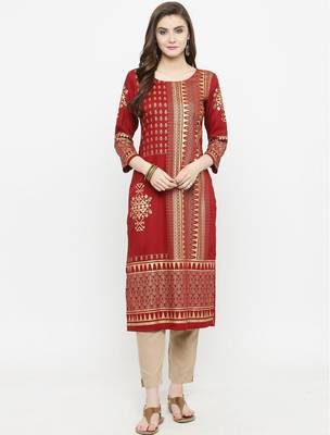 Women Maroon Printed Kurta with Trousers 1