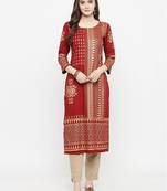 Women Maroon Printed Kurta with Trousers