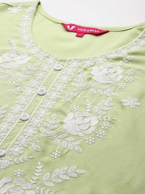 Floral Embroidered Chikankari Kurta With Trousers & Dupatta 3