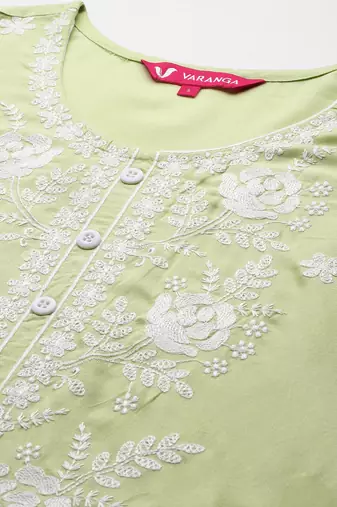 Floral Embroidered Chikankari Kurta With Trousers & Dupatta