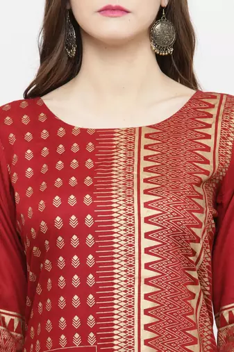 Women Maroon Printed Kurta with Trousers