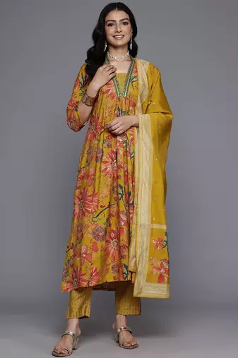 Floral Printed Thread & Sequin Embroidered Kurta Set
