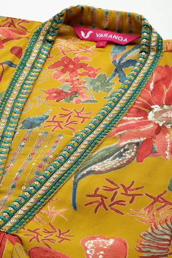Floral Printed Thread & Sequin Embroidered Kurta Set